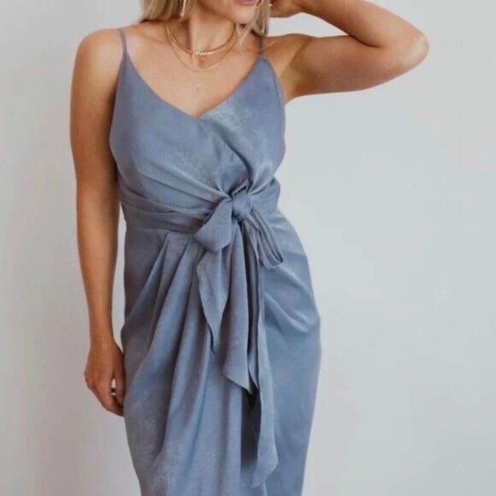 NEW BALTIC BORN camila dress spaghetti strap midi front tie flattering blue M